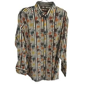 Luchiano Visconti Men's 2XL Gray Striped Abstract Paint Splatter Button Up Shirt